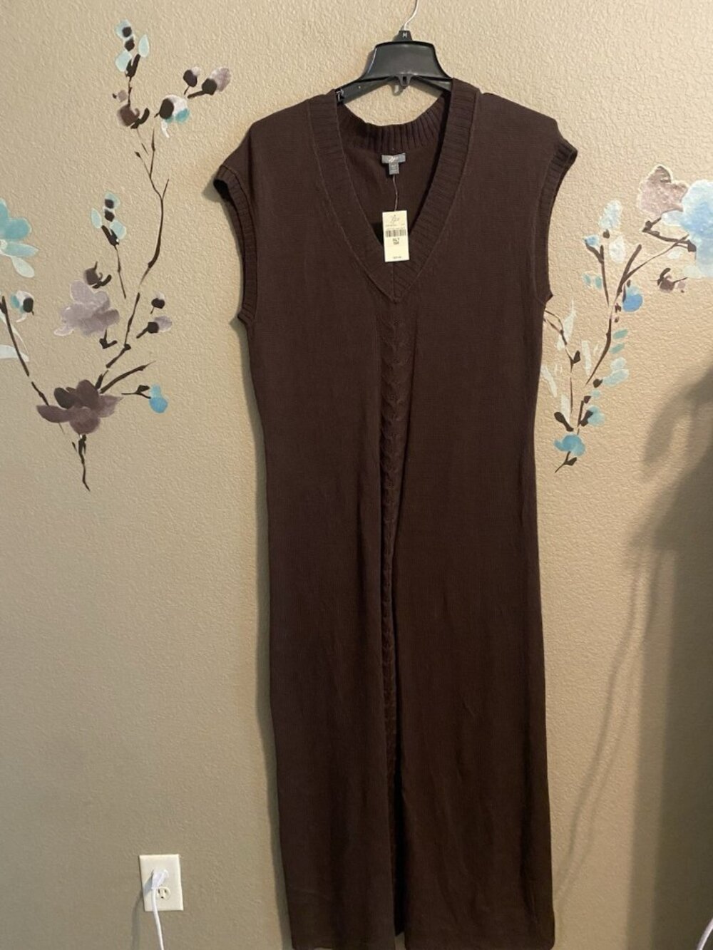 J.jill Cashmere Wool Blend Sweater Maxi Dress XL Tall In Espresso Cable Knit NWT